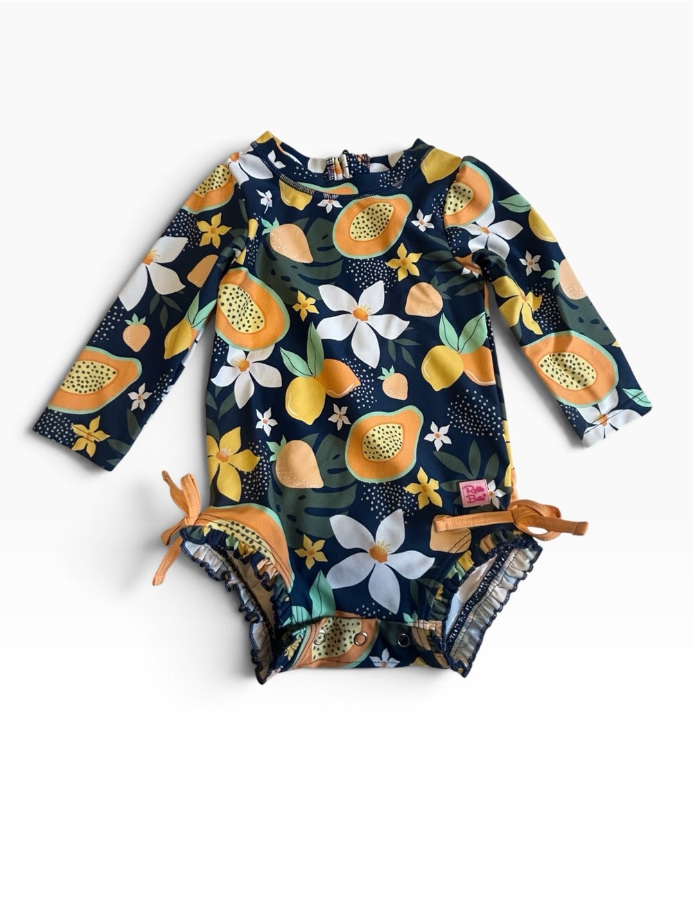 RuffleButts Girls 12-18M Fruit Floral Long Sleeve One Piece Swimsuit